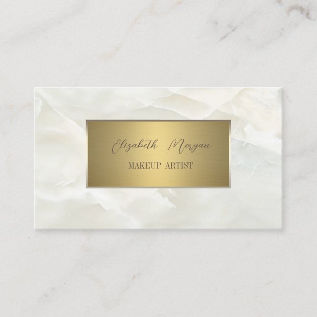 Tarjeta De Visita Elegante marco de oro simple, mármol blanco (Anverso)