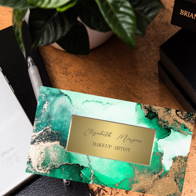 Tarjeta De Visita Elegante marco de oro simple, mármol verde (Subido por el creador)