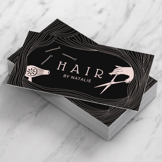 Tarjeta De Visita Elegante marco de pelo dibujado a mano estilizado (Subido por el creador)