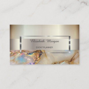 Tarjeta De Visita Elegante marco de plata a rayas de moda, mármol pe
