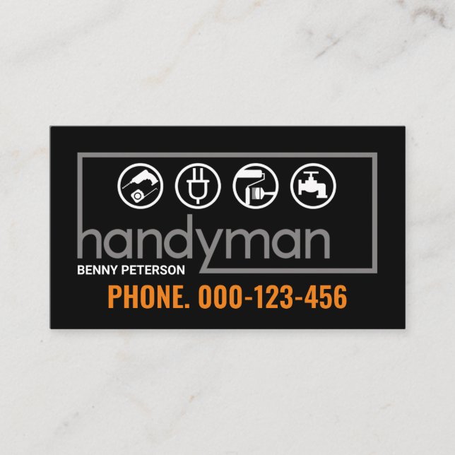 Tarjeta De Visita Elegante marco de señalización Gris Handyman (Anverso)