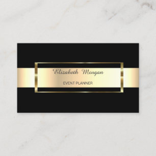 Tarjeta De Visita Elegante Marco Dorado con Franja Negra Moderno
