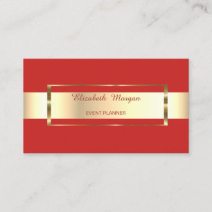 Tarjeta De Visita Elegante Marco Dorado con Raya Roja de Moda