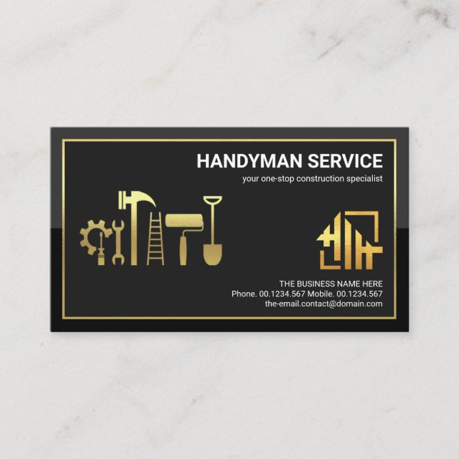 Tarjeta De Visita Elegante Marco dorado Herramientas para el maniquí (Anverso)