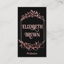 Tarjeta De Visita Elegante marco dorado rosa hojas negro