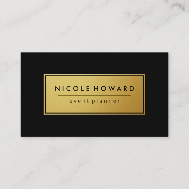 Tarjeta De Visita Elegante marco falso dorado fondo negro (Anverso)