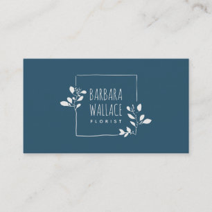 Tarjeta De Visita Elegante marco floral de color azul dibujado a man