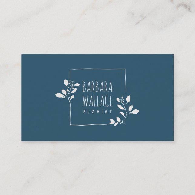 Tarjeta De Visita Elegante marco floral de color azul dibujado a man (Anverso)