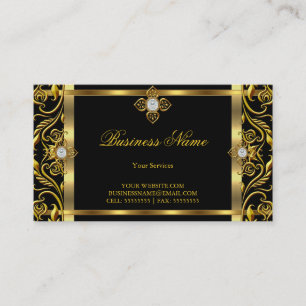Tarjeta De Visita Elegante marco floral dorado negro dorado