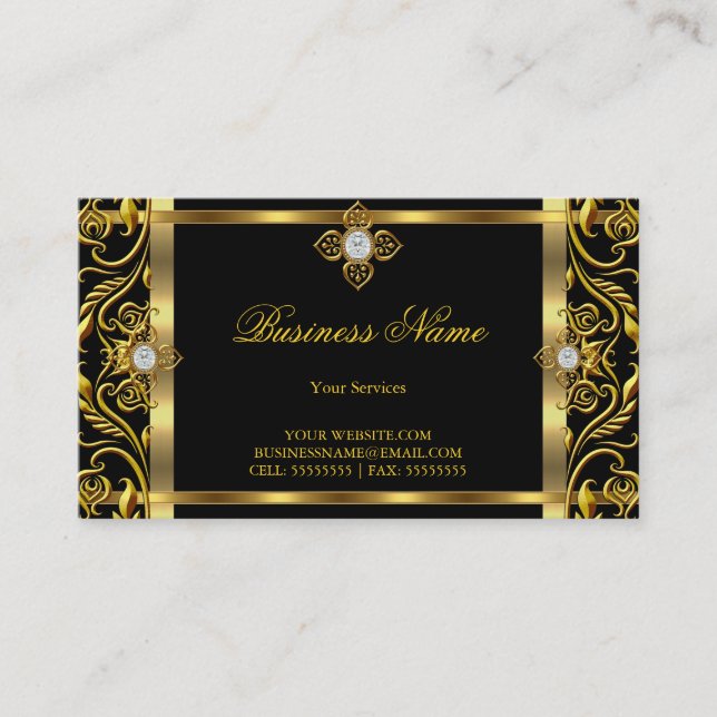 Tarjeta De Visita Elegante marco floral dorado negro dorado (Anverso)