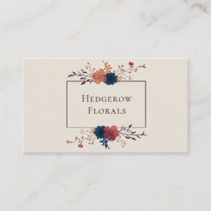 Tarjeta De Visita Elegante marco floral y de cobre tono joya de otoñ
