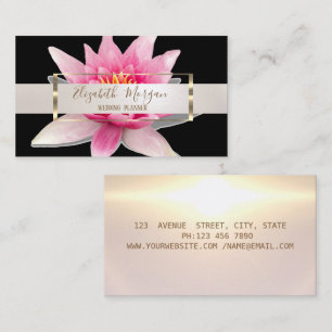 Tarjeta De Visita Elegante Marco Moderno de Acuarela de Loto Dorado
