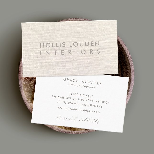 Tarjeta De Visita Elegante Marfil White Linen Aspecto Profesional (Subido por el creador)