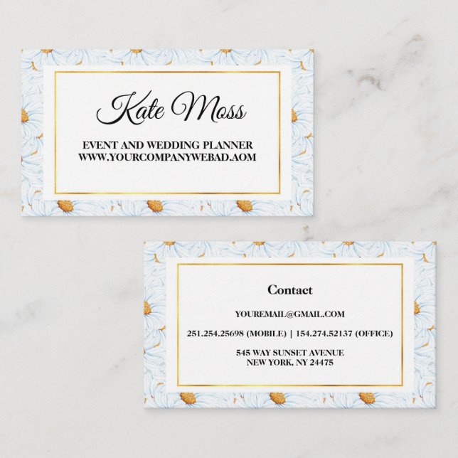 Tarjeta De Visita Elegante margarita de color blanco (Anverso / Reverso)