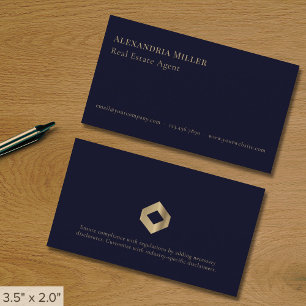 Tarjeta De Visita Elegante marina Minimalista azul y oro