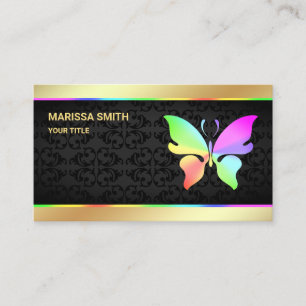 Tarjeta De Visita Elegante mariposa arcoiris color Relieve metalizad