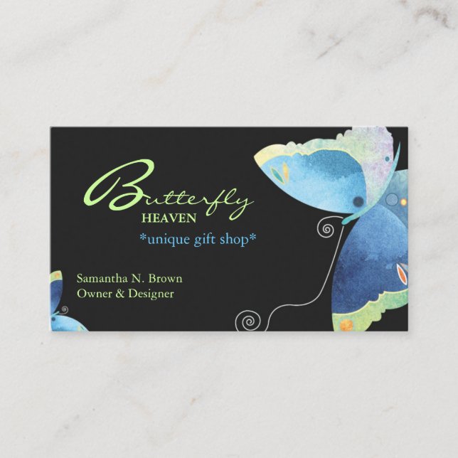 Tarjeta De Visita Elegante mariposa azul personalizada (Anverso)