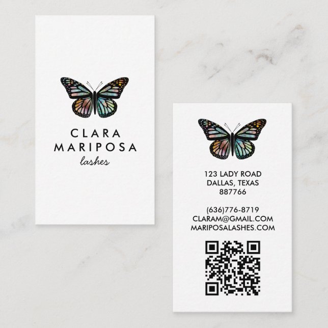 Tarjeta De Visita Elegante mariposa Monarca Belleza Lengalas Código  (Anverso / Reverso)