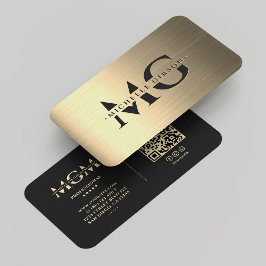 Tarjeta De Visita Elegante marketing moderno Black Faux Gold Monogra