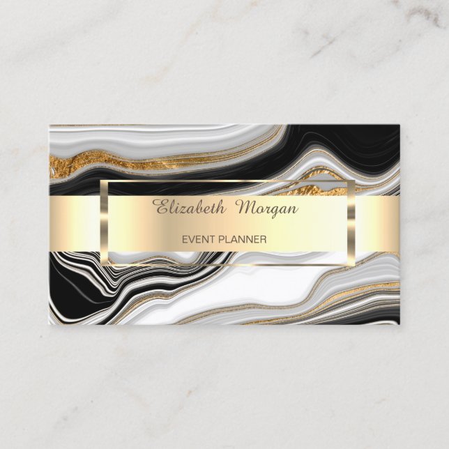 Tarjeta De Visita Elegante Mármol blanco de oro negro (Anverso)
