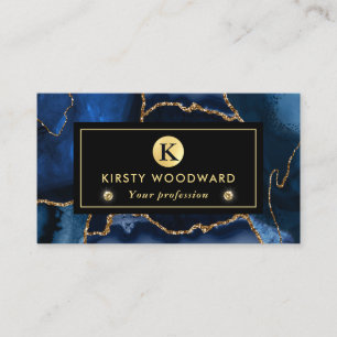 Tarjeta De Visita Elegante mármol de ágata azul y dorado con brillo