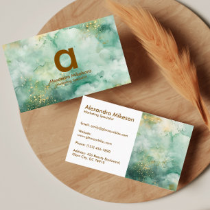 Tarjeta De Visita Elegante Mármol Dorado Esmeralda Negocios