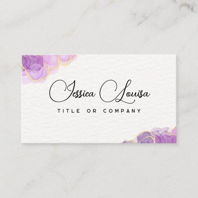 Tarjeta De Visita Elegante Mármol dorado y malva y morado (Anverso)