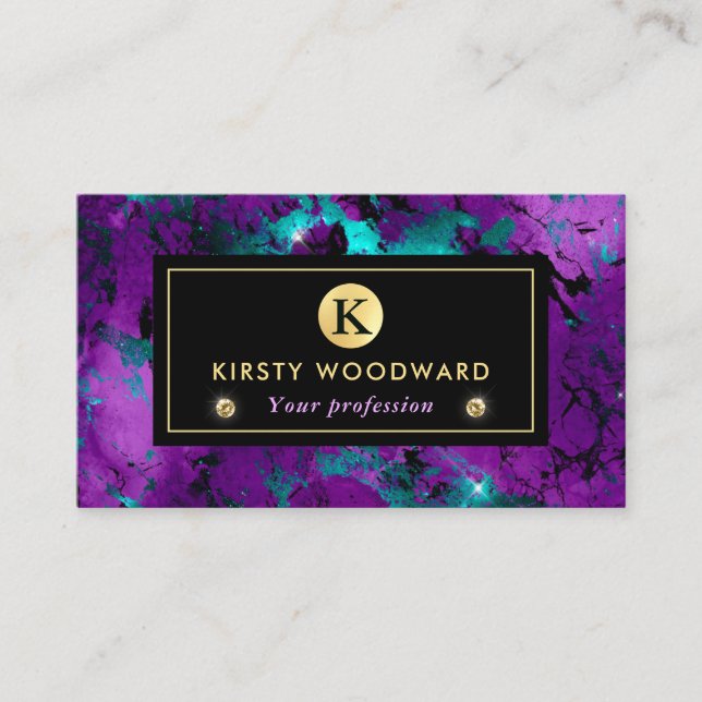 Tarjeta De Visita Elegante Mármol galáctico morado y azul (Anverso)