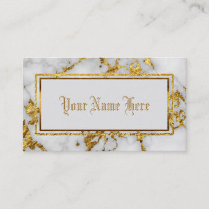 Tarjeta De Visita Elegante Mármol Profesional Dorado y Blanco