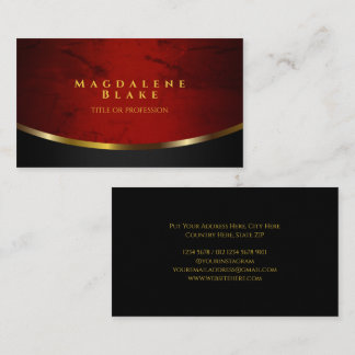 Tarjeta De Visita Elegante mármol rojo y negro con acento dorado