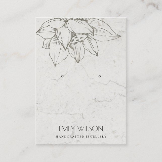 TARJETA DE VISITA ELEGANTE MÁRMOL SILVER LOTUS SIMPLE EARRING (Anverso)