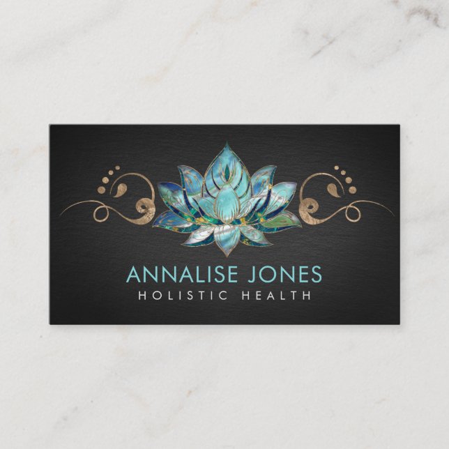 Tarjeta De Visita Elegante mármol Verde azulado Lotus - adorno dorad (Anverso)