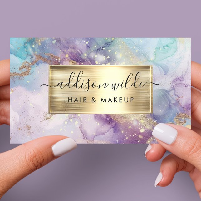 Tarjeta De Visita Elegante Mármol Verde azulado Morado Y Dorado De M (Subido por el creador)