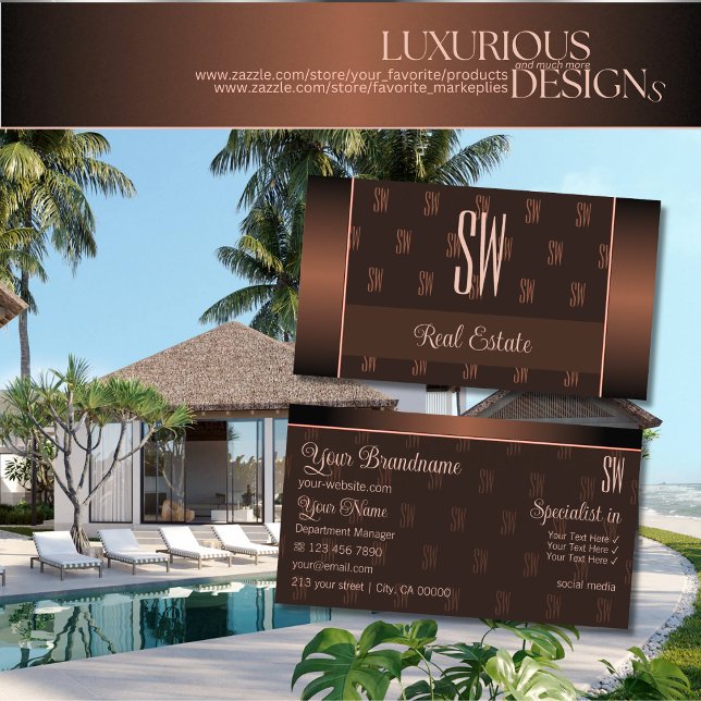 Tarjeta De Visita Elegante Marrón con Profesional del Patrón de Inic (Subido por el creador)