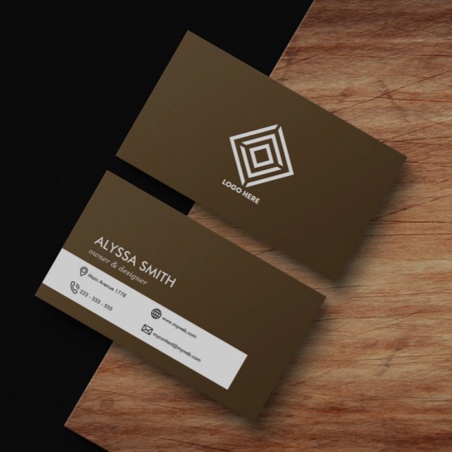 Tarjeta De Visita Elegante marrón simple Personalizado personalizado (Subido por el creador)