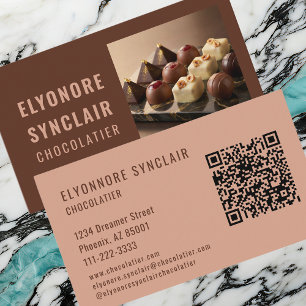 Tarjeta De Visita Elegante Marrón Terracota Chocolatero Foto QR