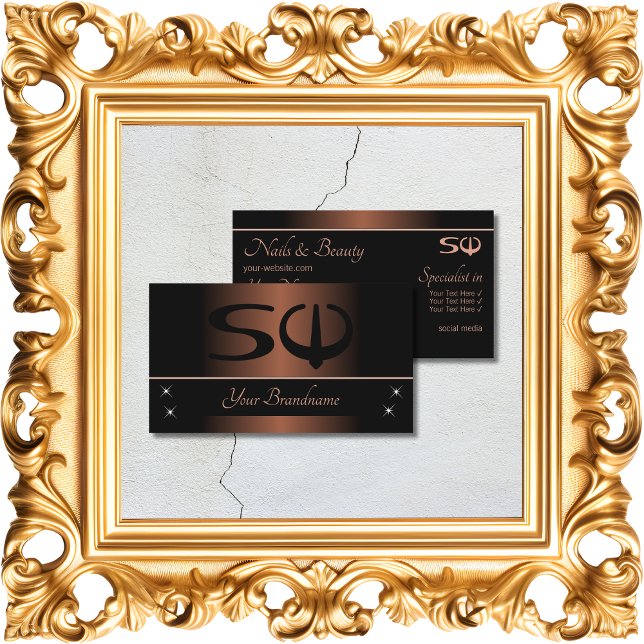 Tarjeta De Visita Elegante Marrón y Negro con Iniciales Profesionale (Subido por el creador)