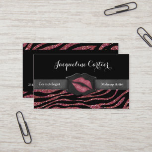 Tarjeta De Visita Elegante marsala Purpurina cebra cometólogo