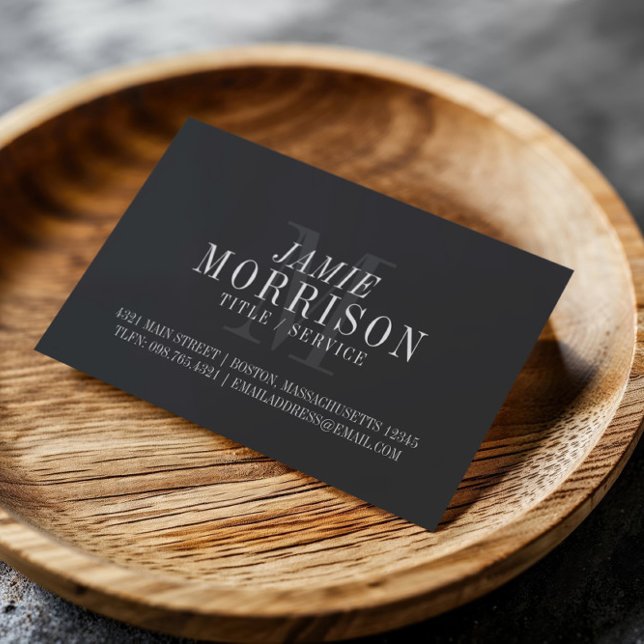 Tarjeta De Visita Elegante Matte Black Gray Monograma Profesional (Subido por el creador)