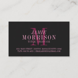 Tarjeta De Visita Elegante Matte Black Pink Monograma Profesional