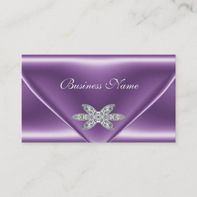 Tarjeta De Visita Elegante Mauve Morple Silver Diamond Jewel (Anverso)