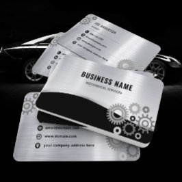 Tarjeta De Visita Elegante mecánico profesional de plata metálica