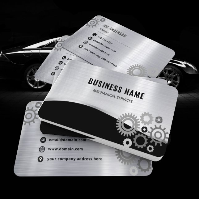 Tarjeta De Visita Elegante mecánico profesional de plata metálica (Subido por el creador)