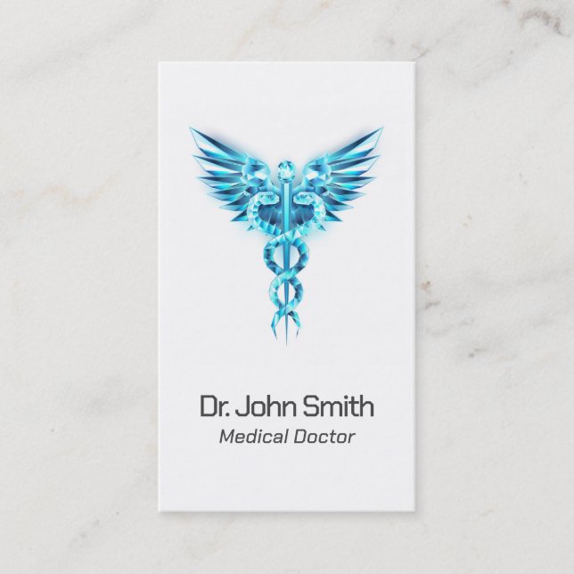 Tarjeta De Visita Elegante médica Caduceus Azul Alas Clásica (Anverso)