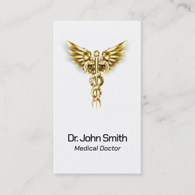 Tarjeta De Visita Elegante médica Caduceus de Oro Clásico (Anverso)