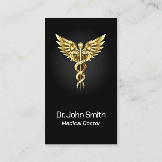 Tarjeta De Visita Elegante médica Caduceus de Oro Clásico (Anverso)