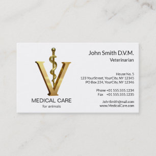 Tarjeta De Visita Elegante Medicina Veterinaria Gold V Vet Asclepius