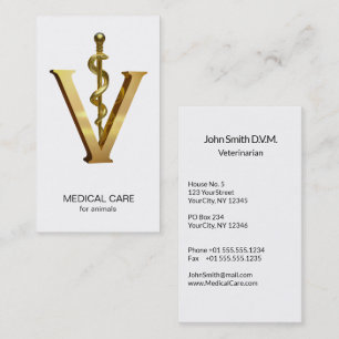 Tarjeta De Visita Elegante Medicina Veterinaria Gold V Vet Asclepius