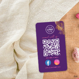 Tarjeta De Visita Elegante medio social Purple QR Código Tijeras de