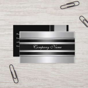 Tarjeta De Visita Elegante Metal Cromo Plateado Negro